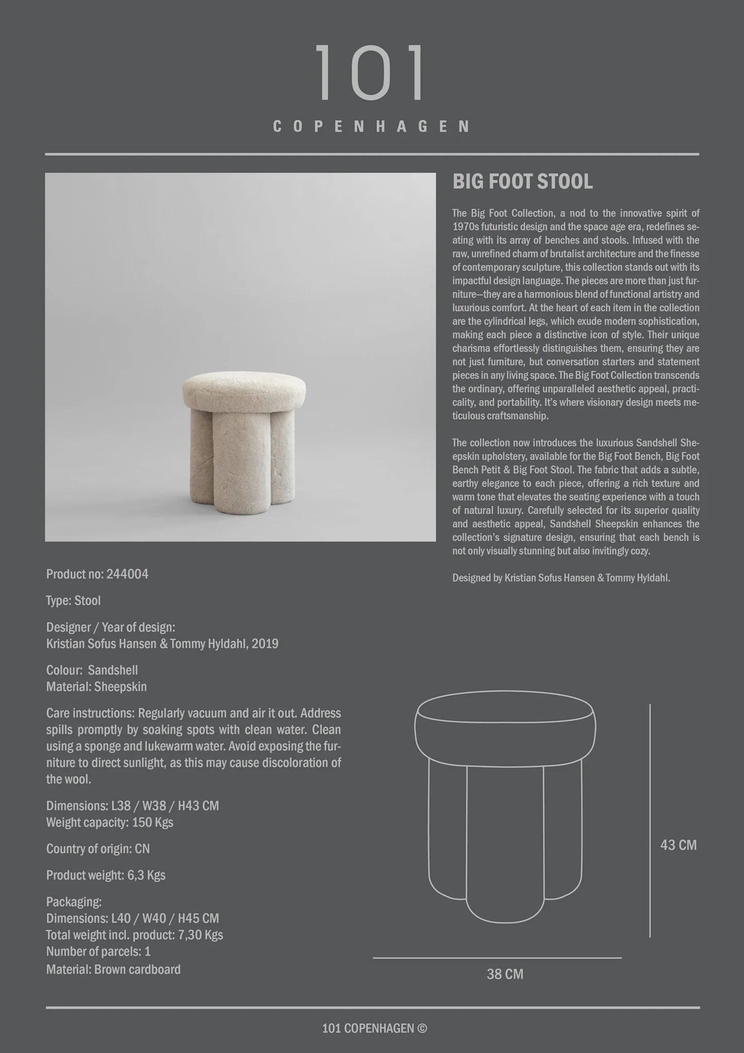 Big Foot Stool - Sandshell (Sheepskin) – 101 COPENHAGEN
